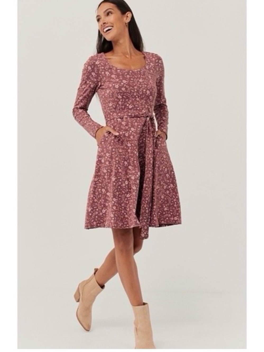 Pact Long Sleeve Floral Dress in Dusty Rose
